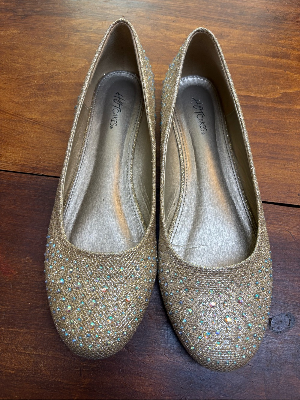 Hot Cakes Glittery Gold Rhinestone Ballet Flats 11M